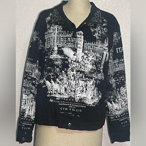 Cactus Black and White Graphic rhinestone jacket size XL